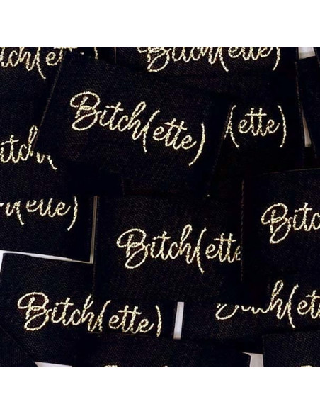 Lote de 5 etiquetas tejidas para coser Bitch(ette) lurex