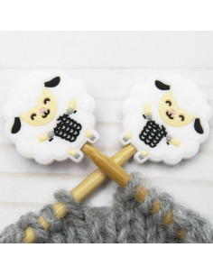 Tapones para agujas de tejer - Oveja blanca que teje