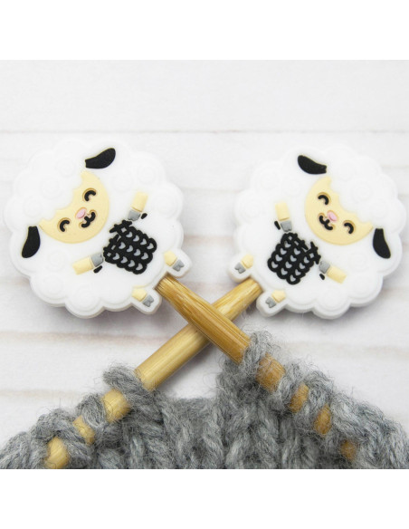 Tapones para agujas de tejer - Oveja blanca que teje