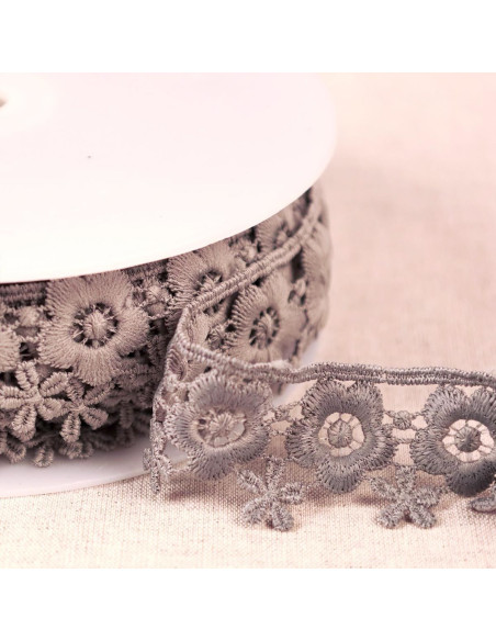 Guipur floral - Gris medio