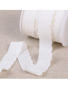 Elástico lencería estilo encaje flores estilizadas blanco