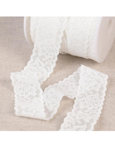 Elástico lencería estilo encaje grandes flores blanco