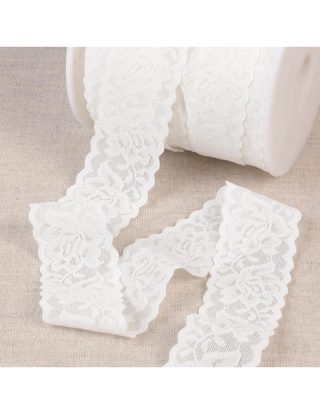 Elástico lencería estilo encaje grandes flores blanco