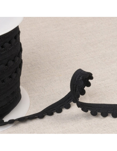 Elástico con pompones - Negro