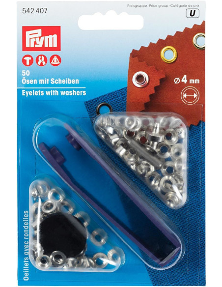 Caja de 50 ojales de 4 mm con herramienta de colocación - Plata