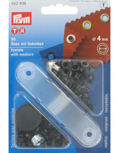 Caja de 50 ojales de 4 mm con herramienta de colocación - Negro