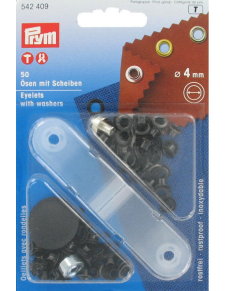 Caja de 50 ojales de 4 mm con herramienta de colocación - Negro