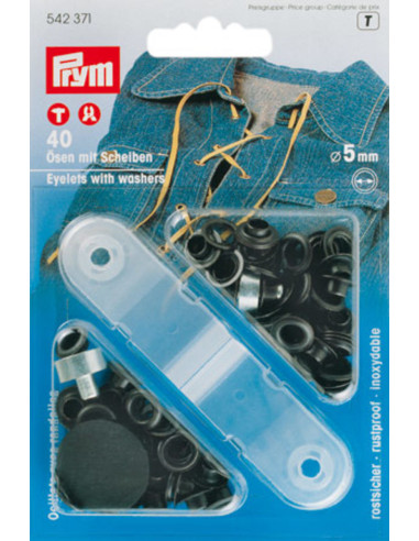 Caja de 40 ojales de 5 mm con herramienta de colocación - Negro