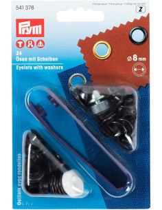 Caja de 24 ojales de 8 mm con herramienta de colocación - Negro