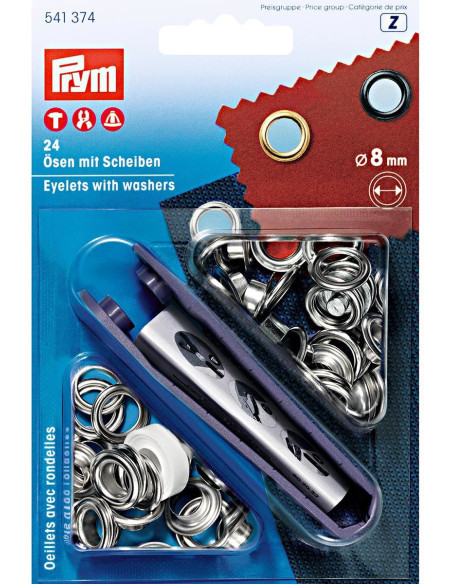 Caja de 24 ojales de 8 mm con herramienta de colocación - Plata