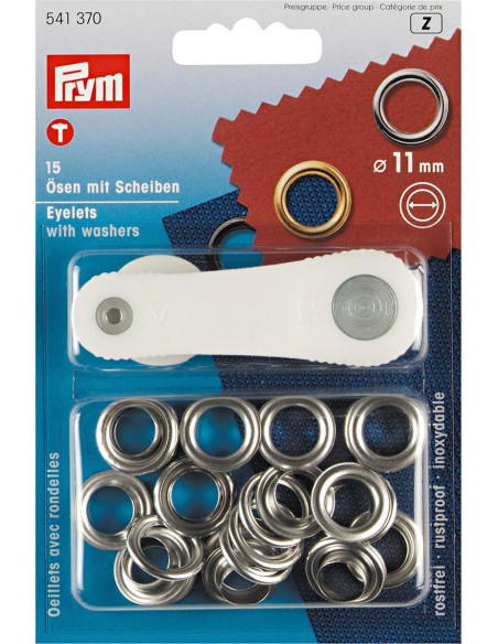Caja de 15 ojales de 11 mm con herramienta de colocación - Plata