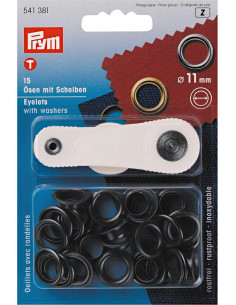 Caja de 15 ojales de 11 mm con herramienta de colocación - Negro