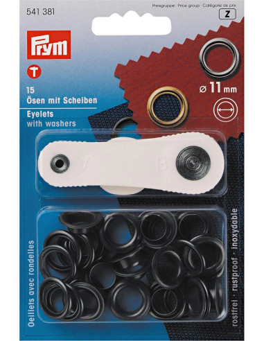 Caja de 15 ojales de 11 mm con herramienta de colocación - Negro