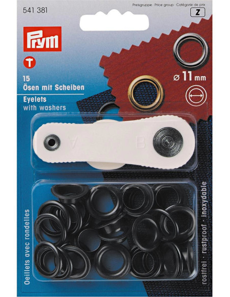 Caja de 15 ojales de 11 mm con herramienta de colocación - Negro