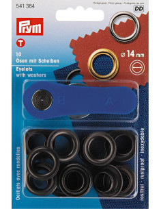 Caja de 10 ojales de 14 mm con herramienta de colocación - Negro