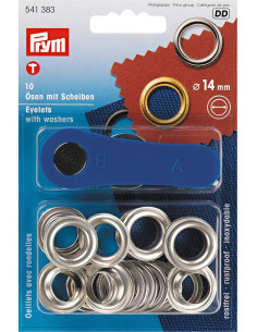 Caja de 10 ojales de 14 mm con herramienta de colocación - Plata