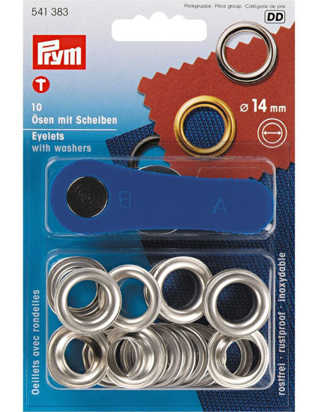 Caja de 10 ojales de 14 mm con herramienta de colocación - Plata