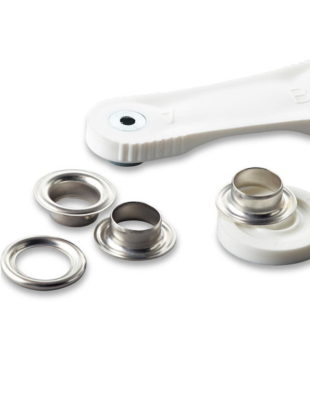 Caja de 10 ojales de 14 mm con herramienta de colocación - Plata