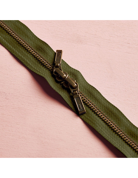 Cierre de doble cursor Latón y Ivy Green 40 cm - Atelier Brunette