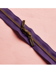 Cierre de doble cursor Latón y Majestic Purple 40 cm - Atelier Brunette
