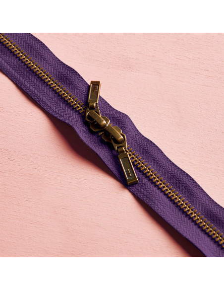 Cierre de doble cursor Latón y Majestic Purple 40 cm - Atelier Brunette