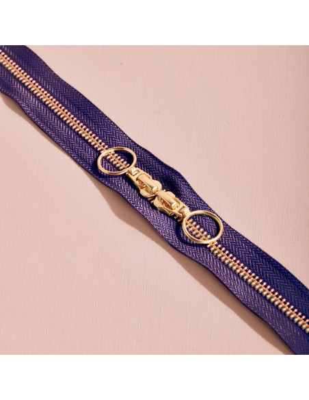 Cierre de doble cursor Gold y Majestic Purple 40 cm - Atelier Brunette