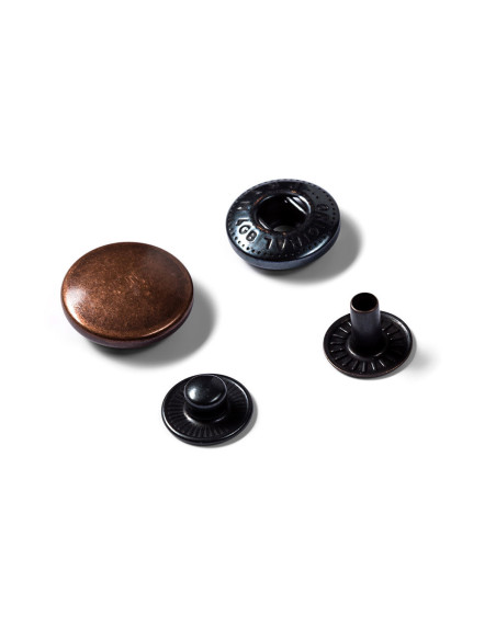 Caja de 10 botones de presión anorak Cobre antiguo con herramienta 15 mm