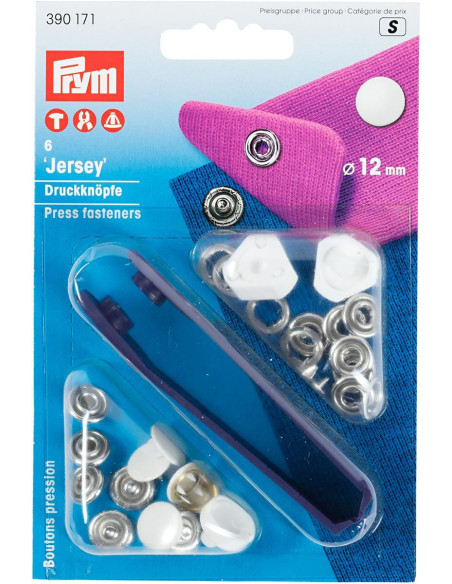 Caja de 6 botones de presión para jersey Blanco con herramienta de 12 mm