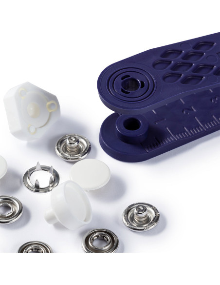 Caja de 6 botones de presión para jersey Blanco con herramienta de 12 mm