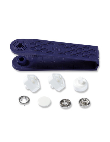 Caja de 6 botones de presión para jersey Blanco con herramienta de 12 mm