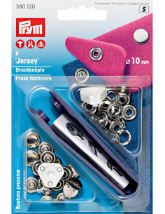 Caja de 9 botones de presión de jersey Níquel con herramienta de 10 mm