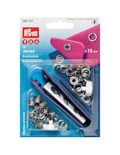 Caja de 10 botones de presión jersey Plata con herramienta de 10 mm