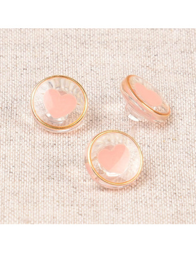 Botón transparente corazón 11 mm - Rosa bebé