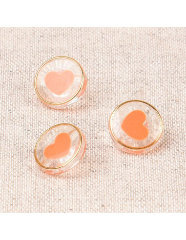 Botón transparente corazón 11 mm - Naranja