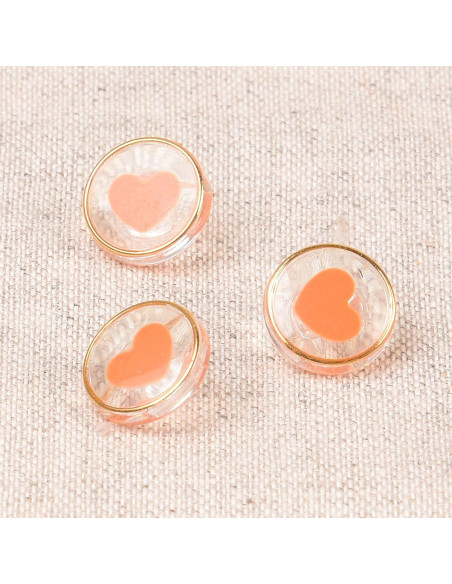 Botón transparente corazón 11 mm - Naranja