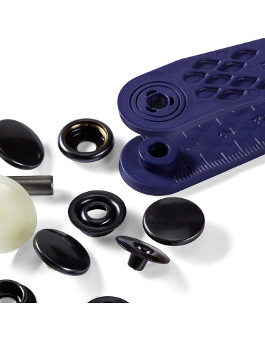 Caja de 10 botones de presión deporte camping Negro con herramienta 15 mm