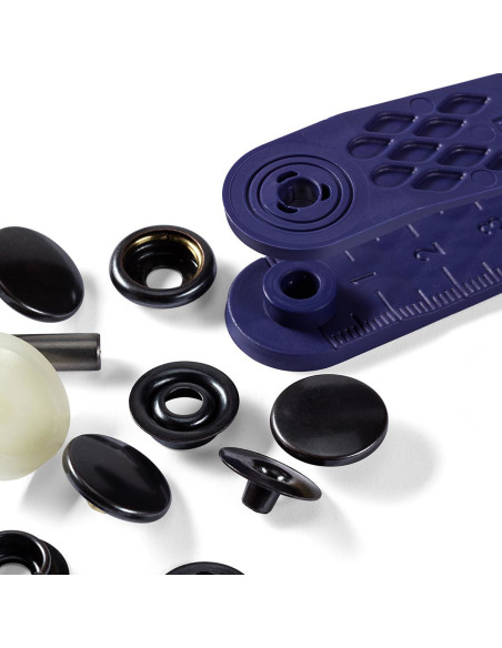 Caja de 10 botones de presión deporte camping Negro con herramienta 15 mm