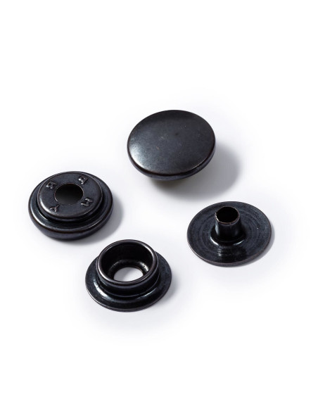 Caja de 10 botones de presión deporte camping Negro con herramienta 15 mm