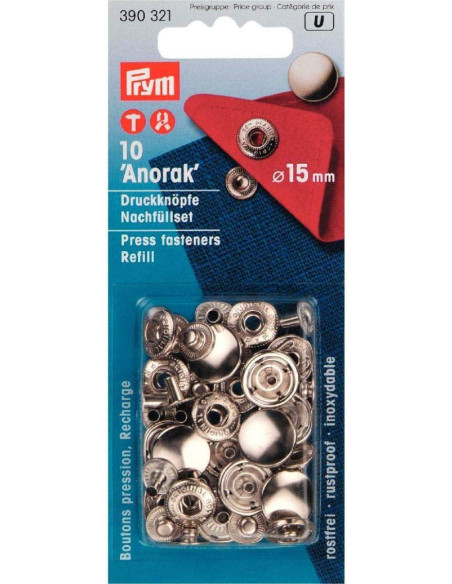 Recarga de 10 botones a presión anorak 15 mm Plata
