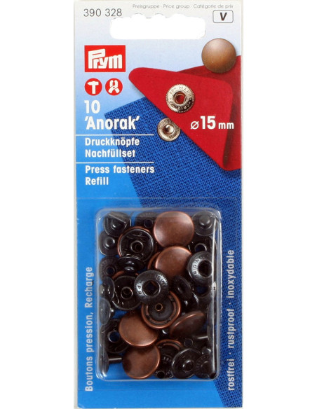 Recarga de 10 botones a presión anorak 15 mm Cobre