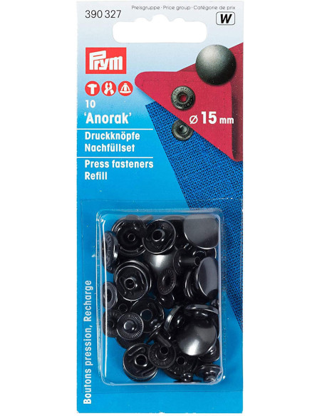 Recarga de 10 botones a presión anorak 15 mm Bruni