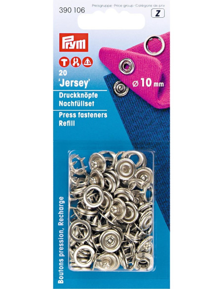 Recarga de 20 botones de presión jersey 10 mm Plata