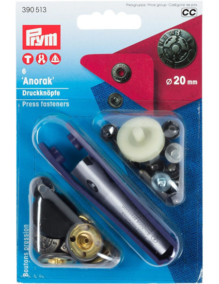 Caja de 6 botones de presión anorak Design con herramienta de 20 mm