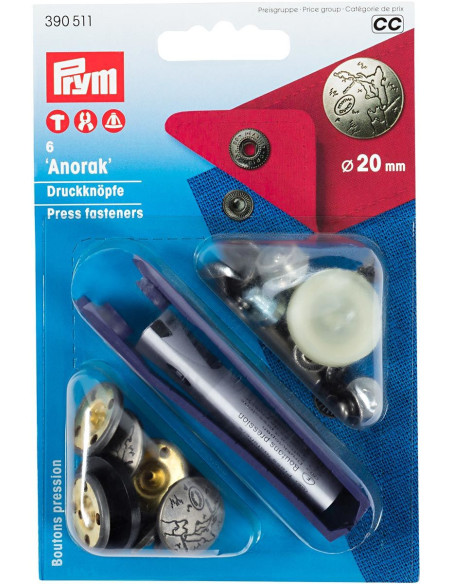 Caja de 6 botones de presión anorak Design con herramienta de 20 mm