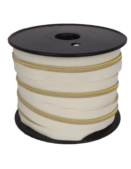 Cierre de nylon de 5 mm lurex - Marfil y oro