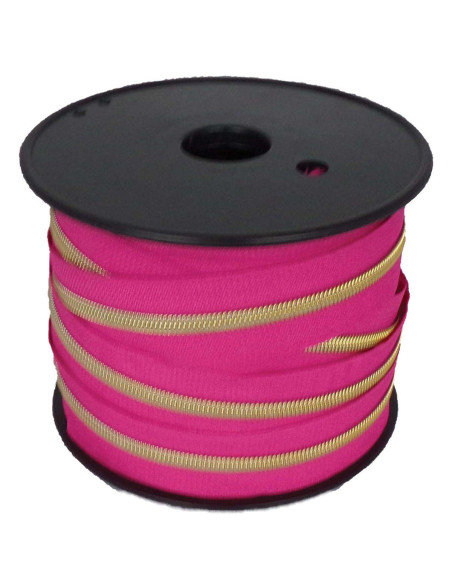 Cierre de nylon de 5 mm lurex - Fucsia y oro