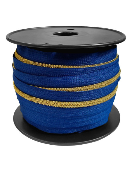 Cierre de nylon de 5 mm lurex - Azul Bugatti y oro