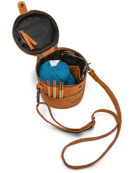 Pequeño bolso de cuero para tejer Muud Saturn Mini - Whisky