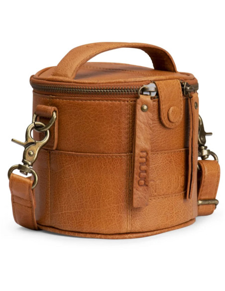 Pequeño bolso de cuero para tejer Muud Saturn Mini - Whisky