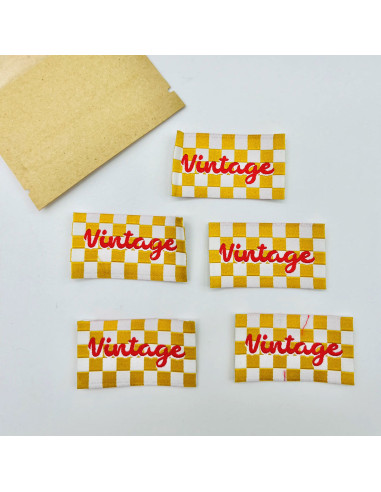 Lote de 5 etiquetas tejidas para coser Vintage